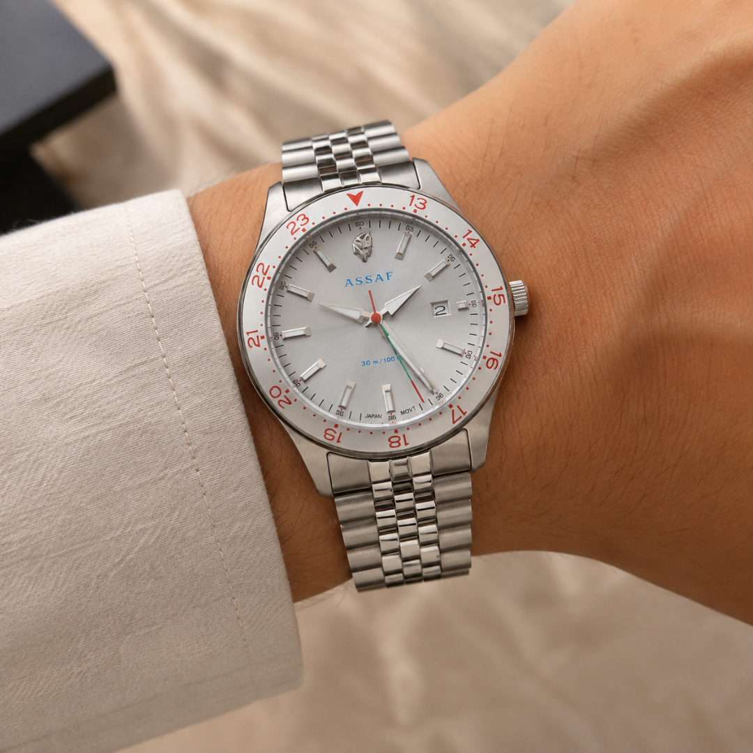 ASSAF Promise Sport White Watch for Men – Red Numbers