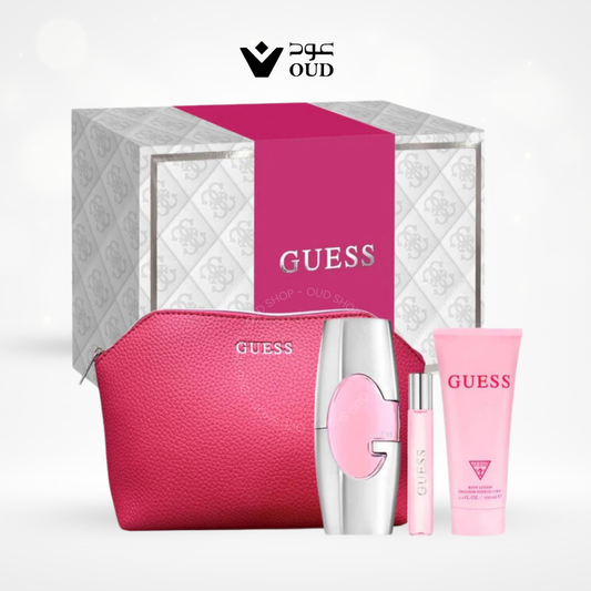 Guess Pink Set For Women Eau De Parfum 75ml + Travel Size 15ml+Body Lotion 100ml + Pouch